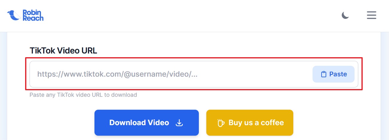 text paste the link of tiktok video