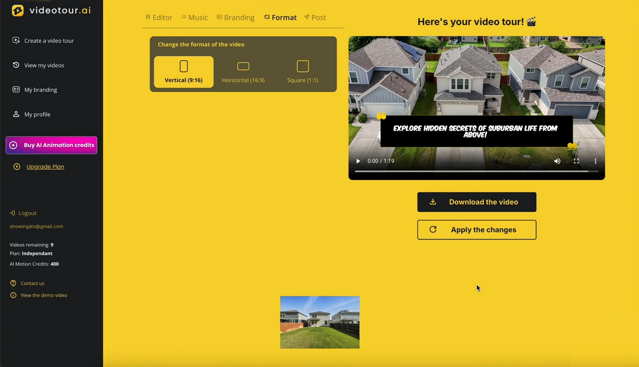 text videotour ai property video generator