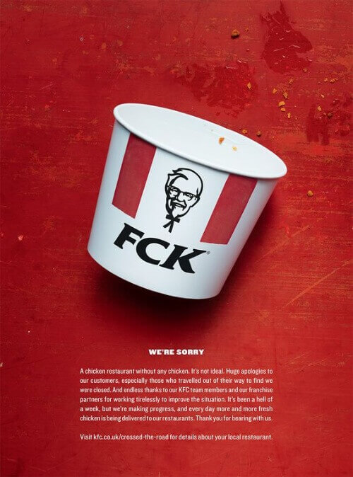 KFC fried chicken apology food ad