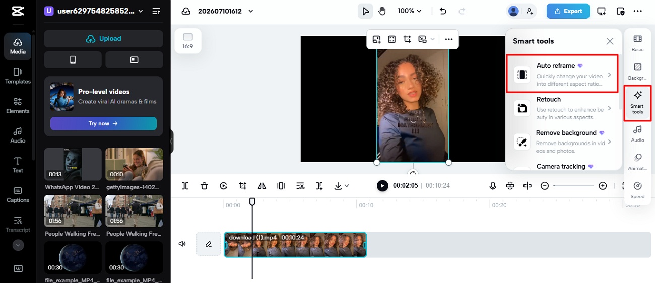 text crop video in capcut online