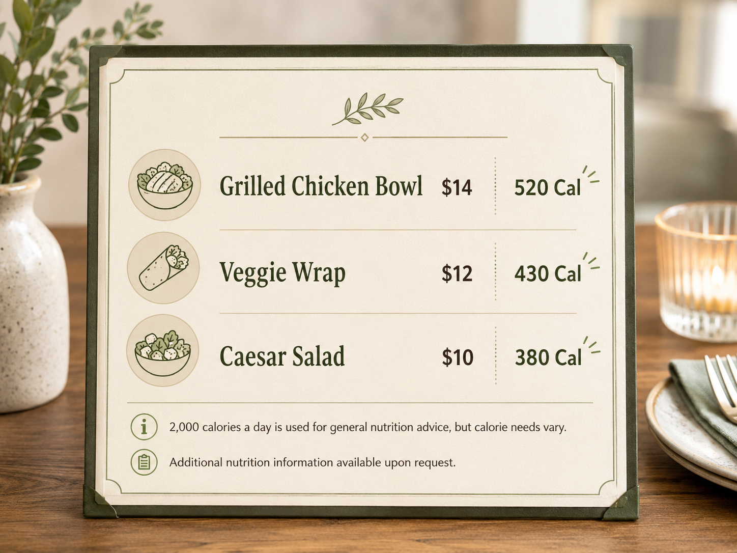 Zawa AI Menu Maker calorie menu labeling