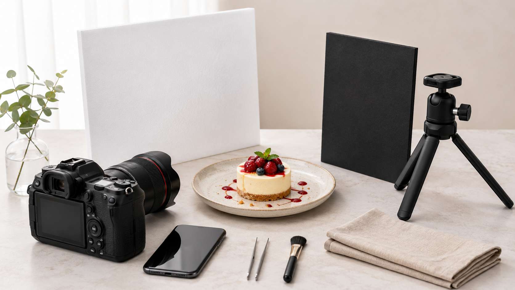 Zawa AI Food Photography dessert setup