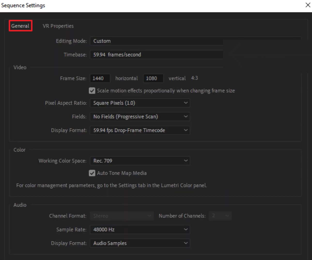 enter sequence settings premiere pro