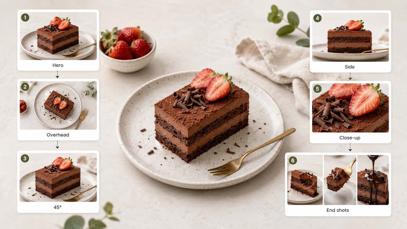 Zawa AI Food Photography dessert angles