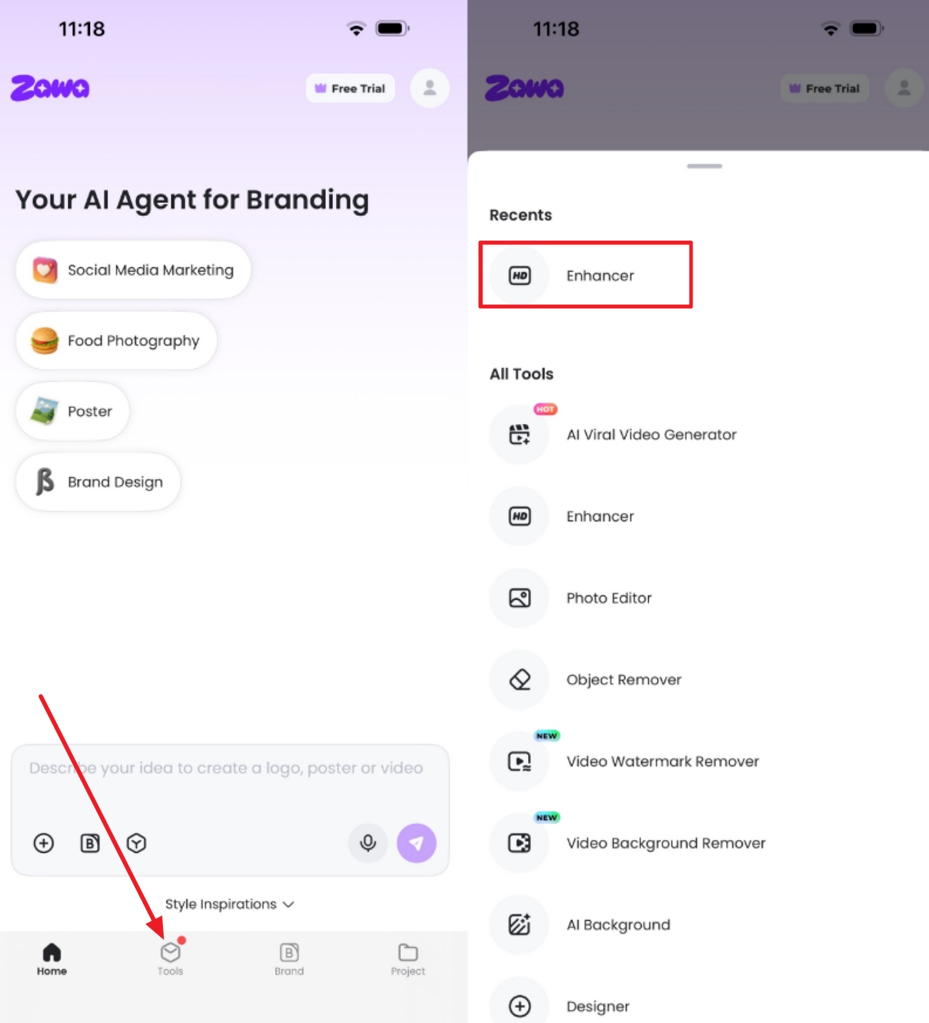 choose enhancer in zawa app 