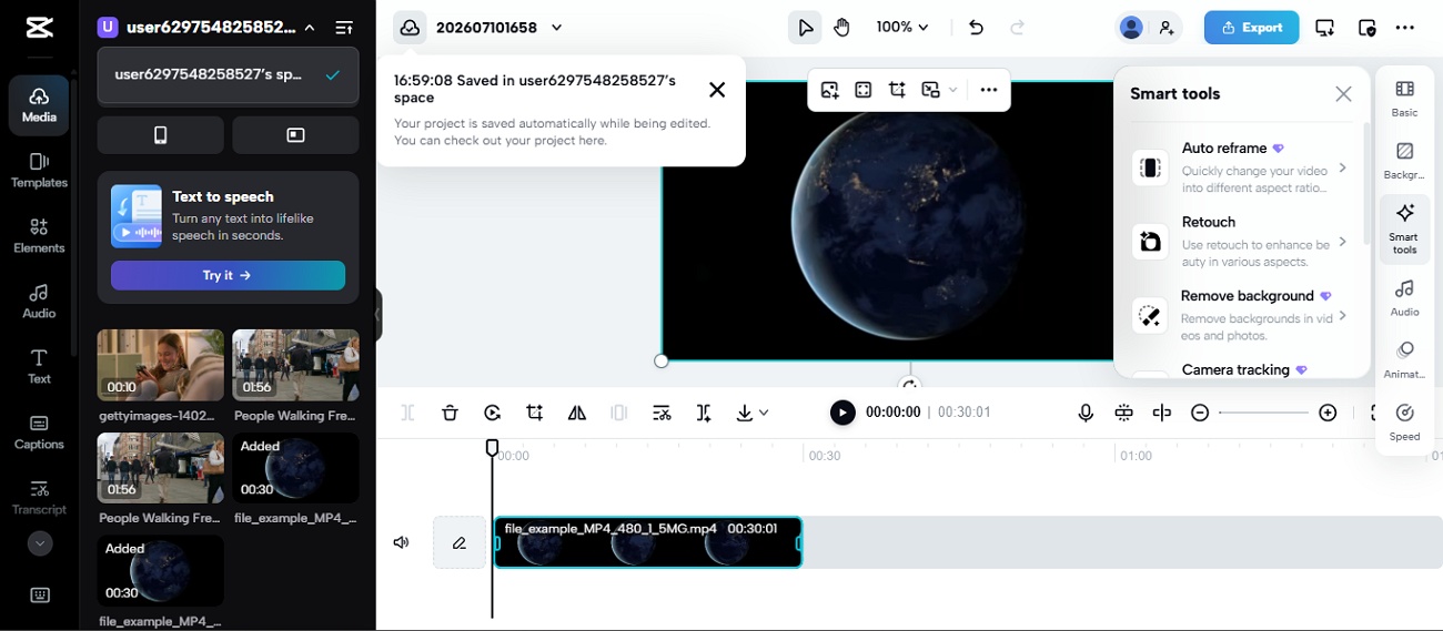 text capcut ai video editor panel