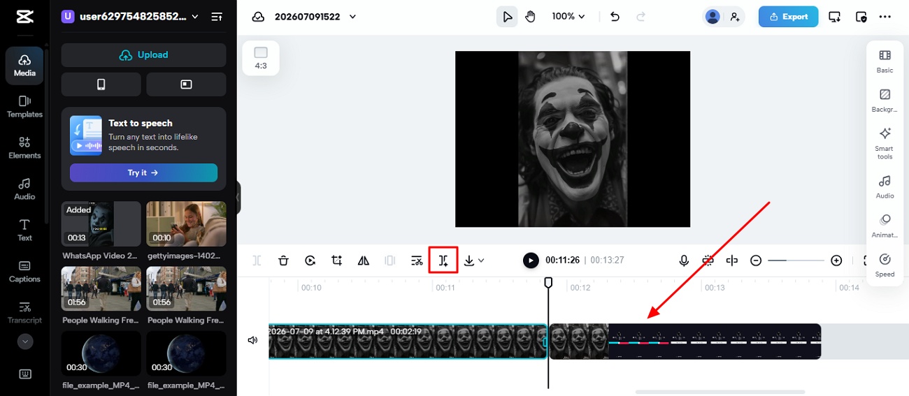 text split video scenes in capcut