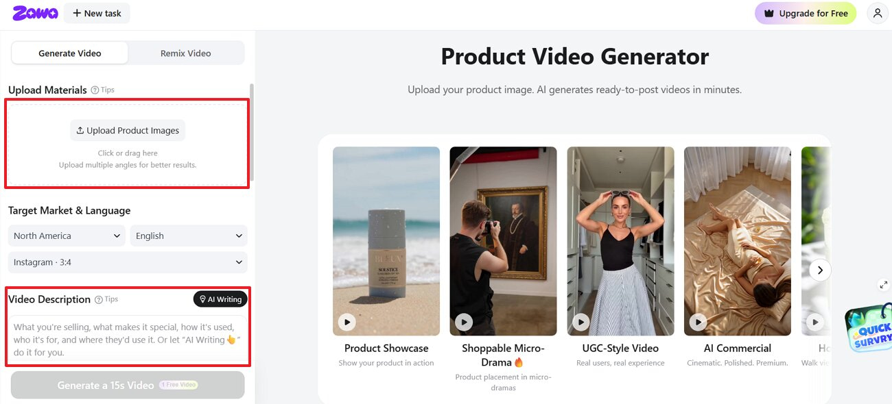 upload image and enter prompt in zawa