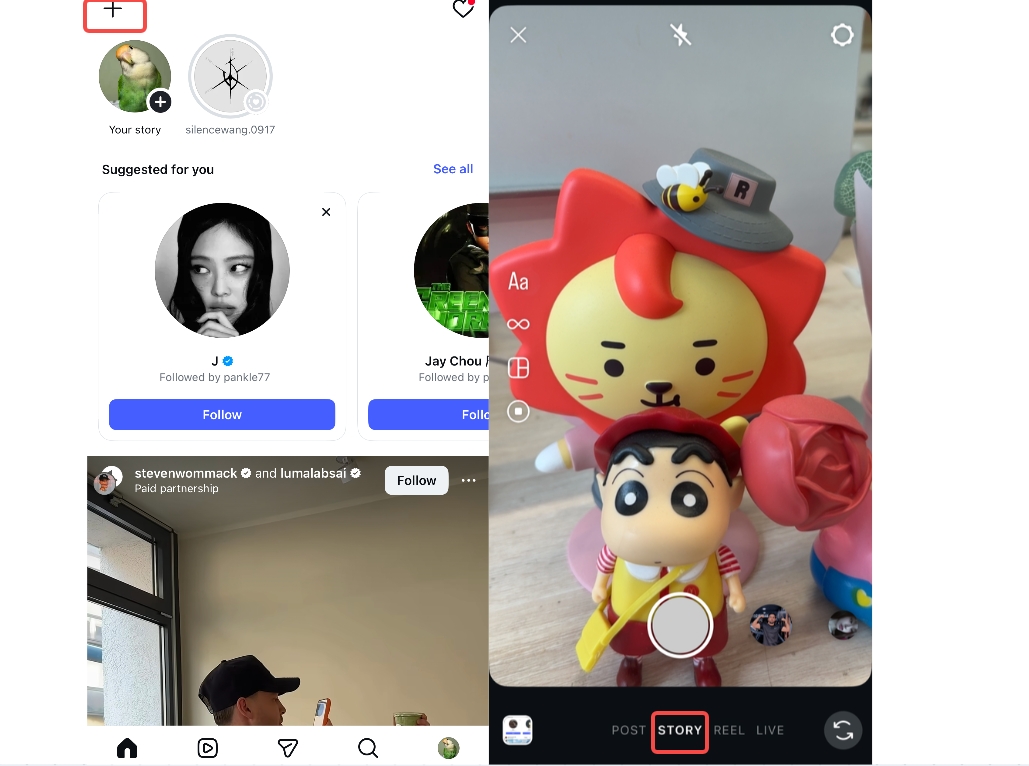 Open Instagram and access the Story tab