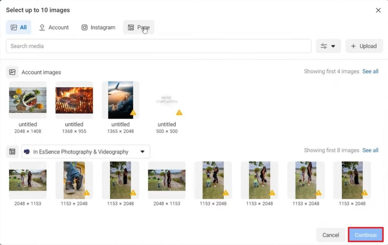 upload photos for facebook carousel 