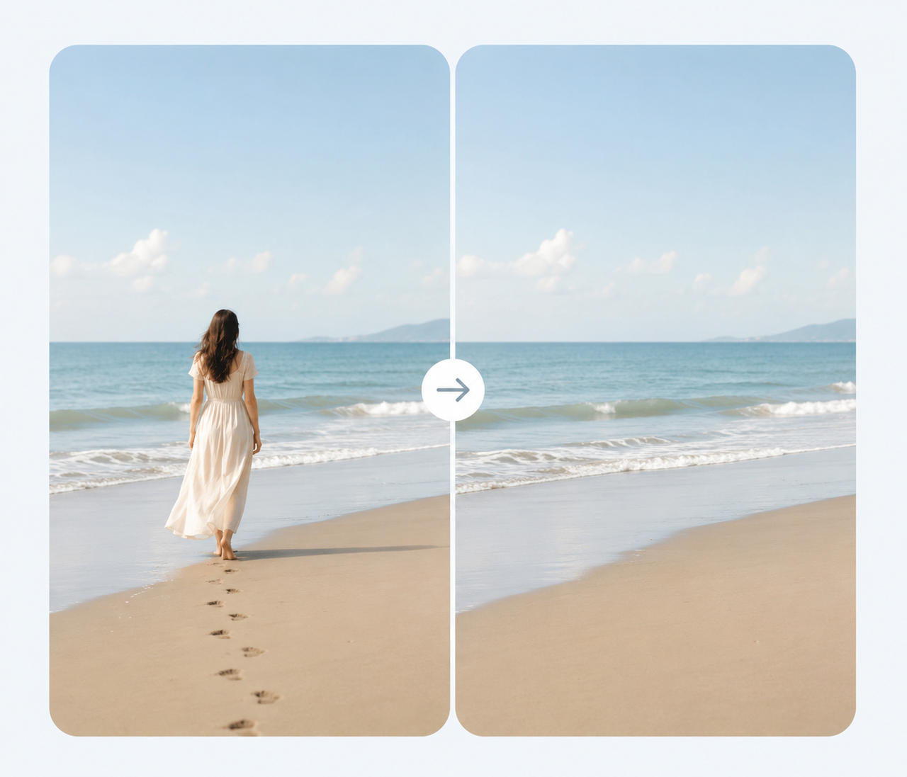 AI photo eraser removing unwanted objects from a picture before and after