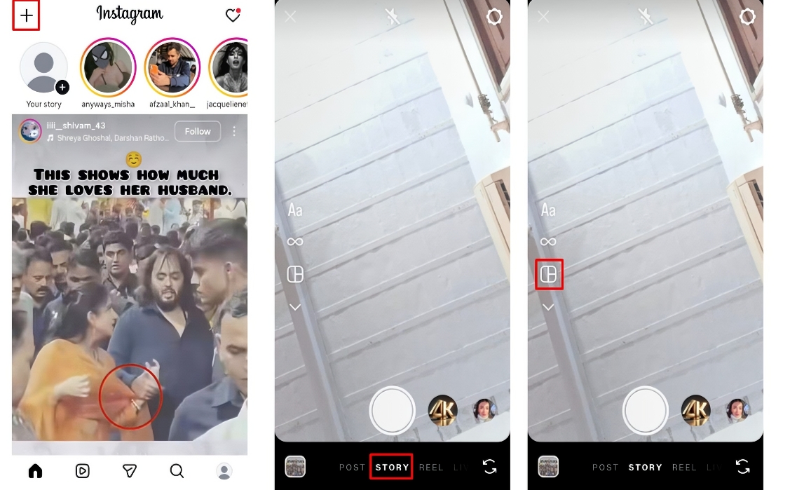 Open Instagram and access the layout option