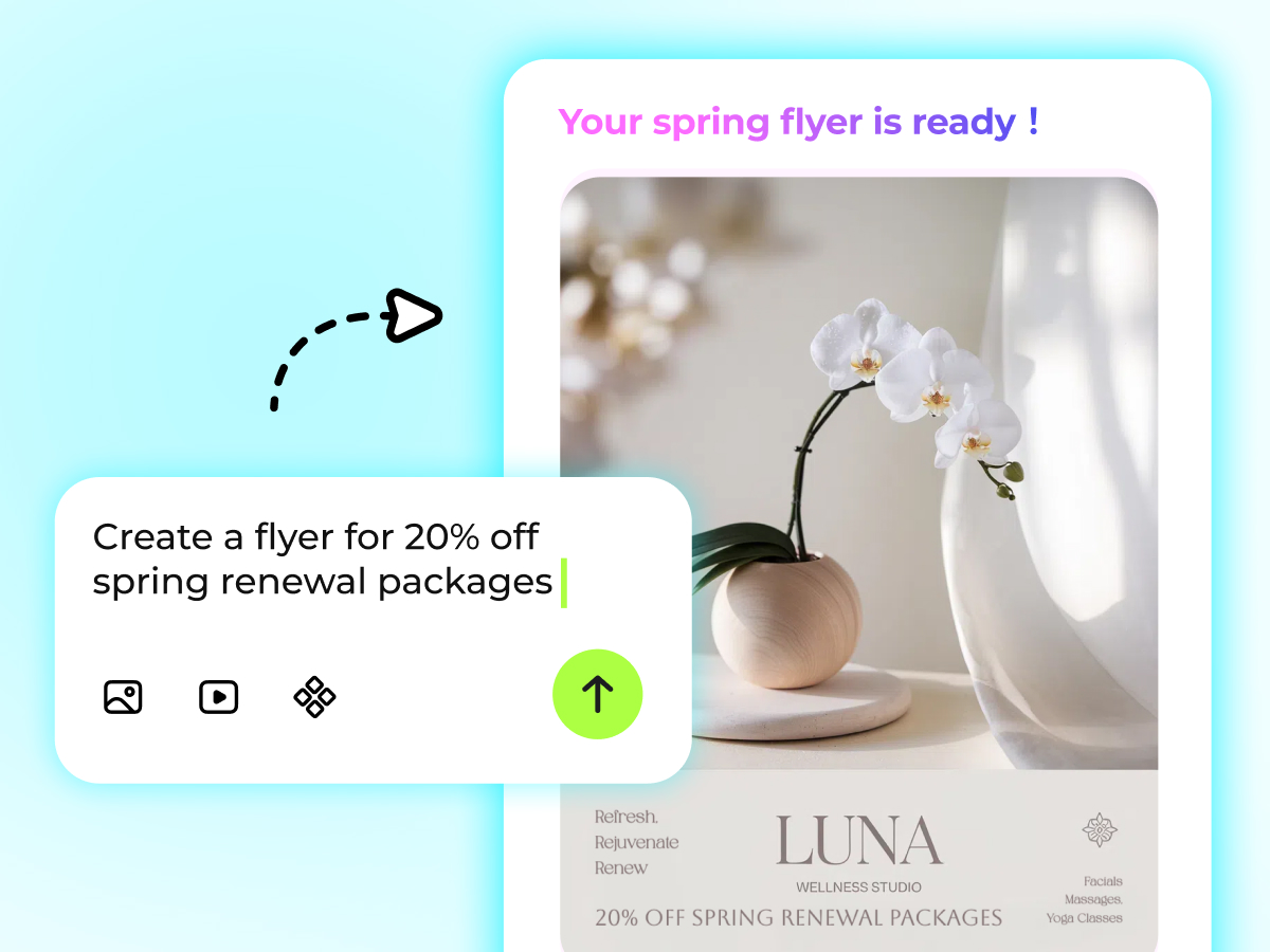 Screenshot of how a beauty salon flyer is created with AI prompts in X-Design.
