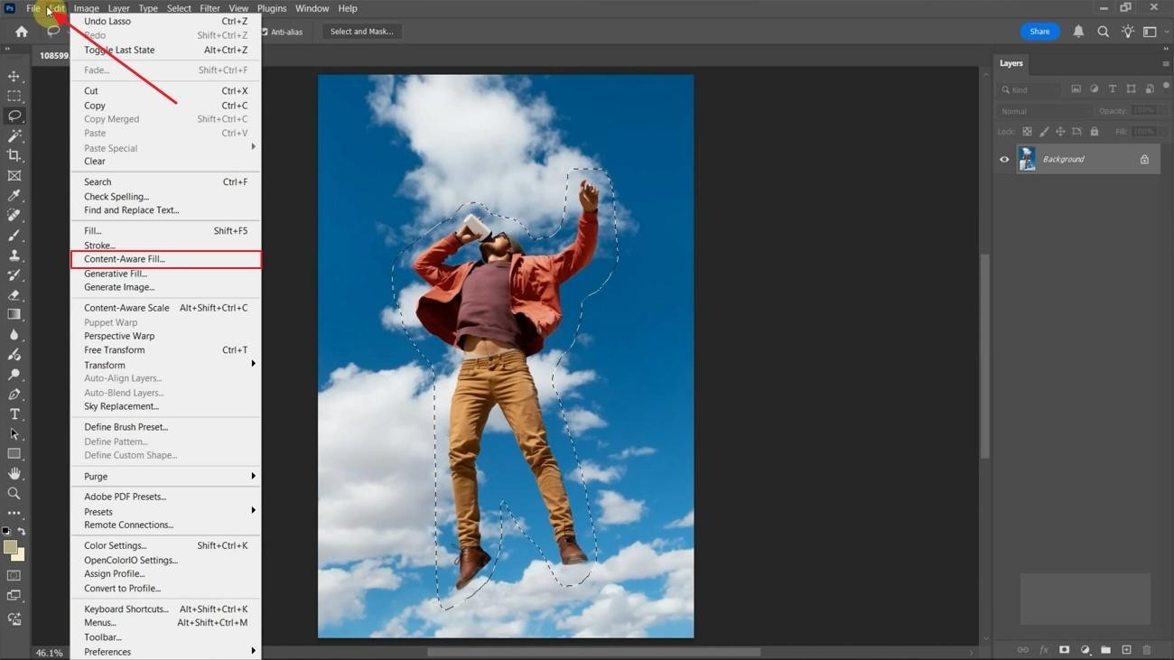 remove object in photoshop content-aware fill