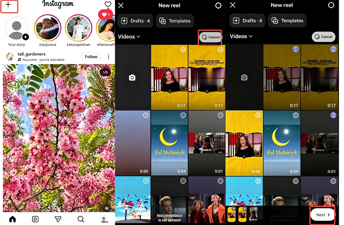 Selecting multiple images for Instagram Reel
