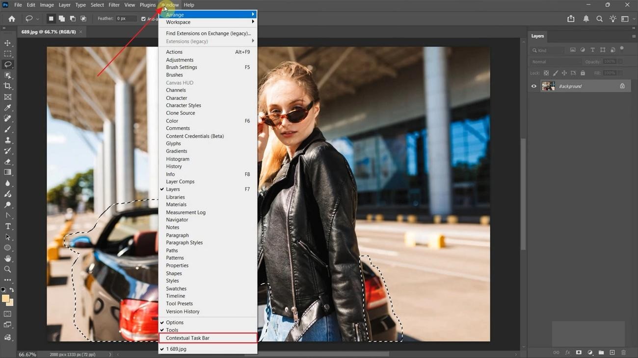 open contextual text bar photoshop
