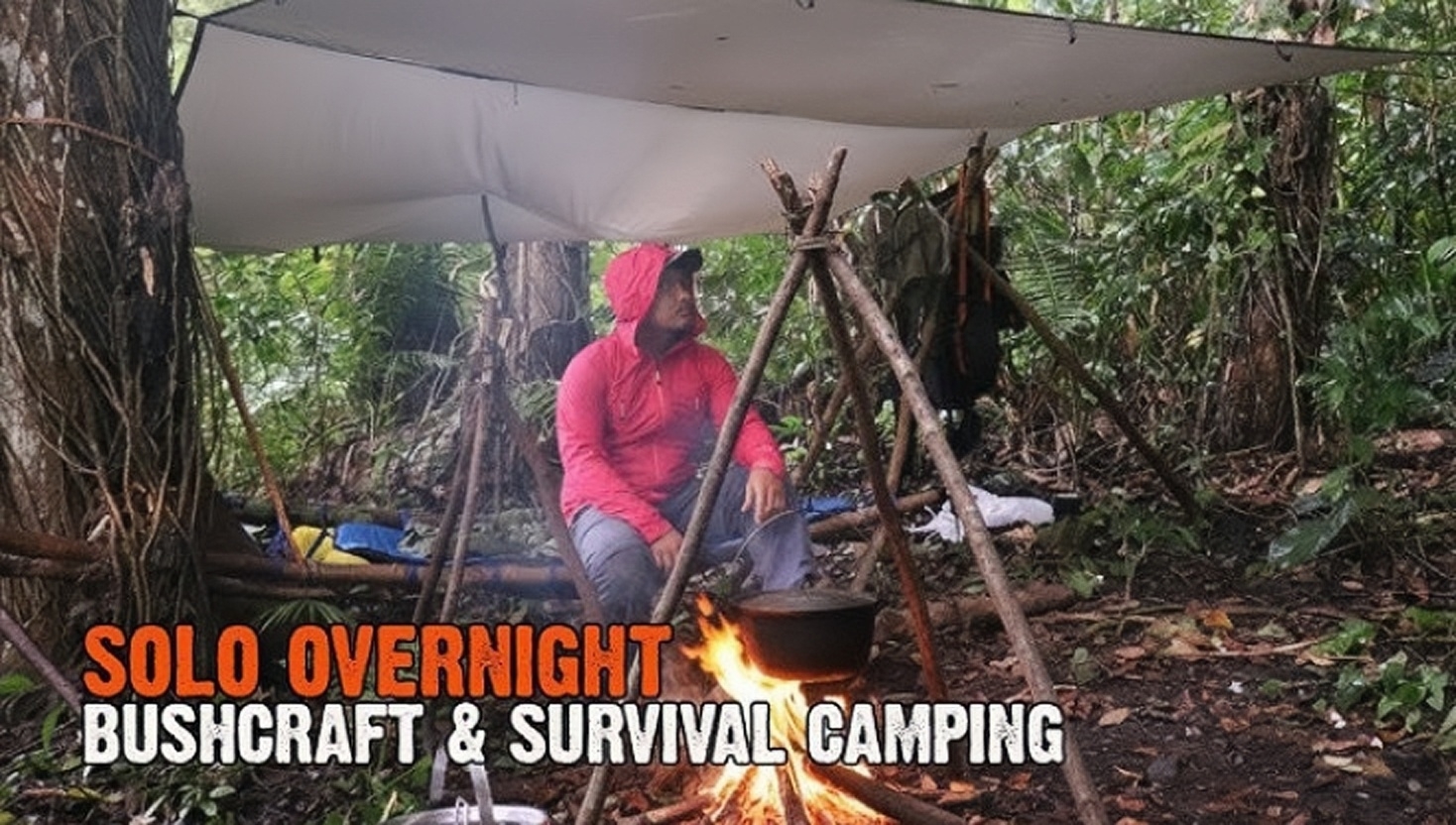 Survival camping in the forest overnight