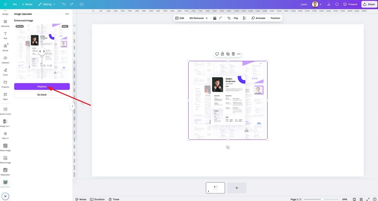 replace canva upscaled image