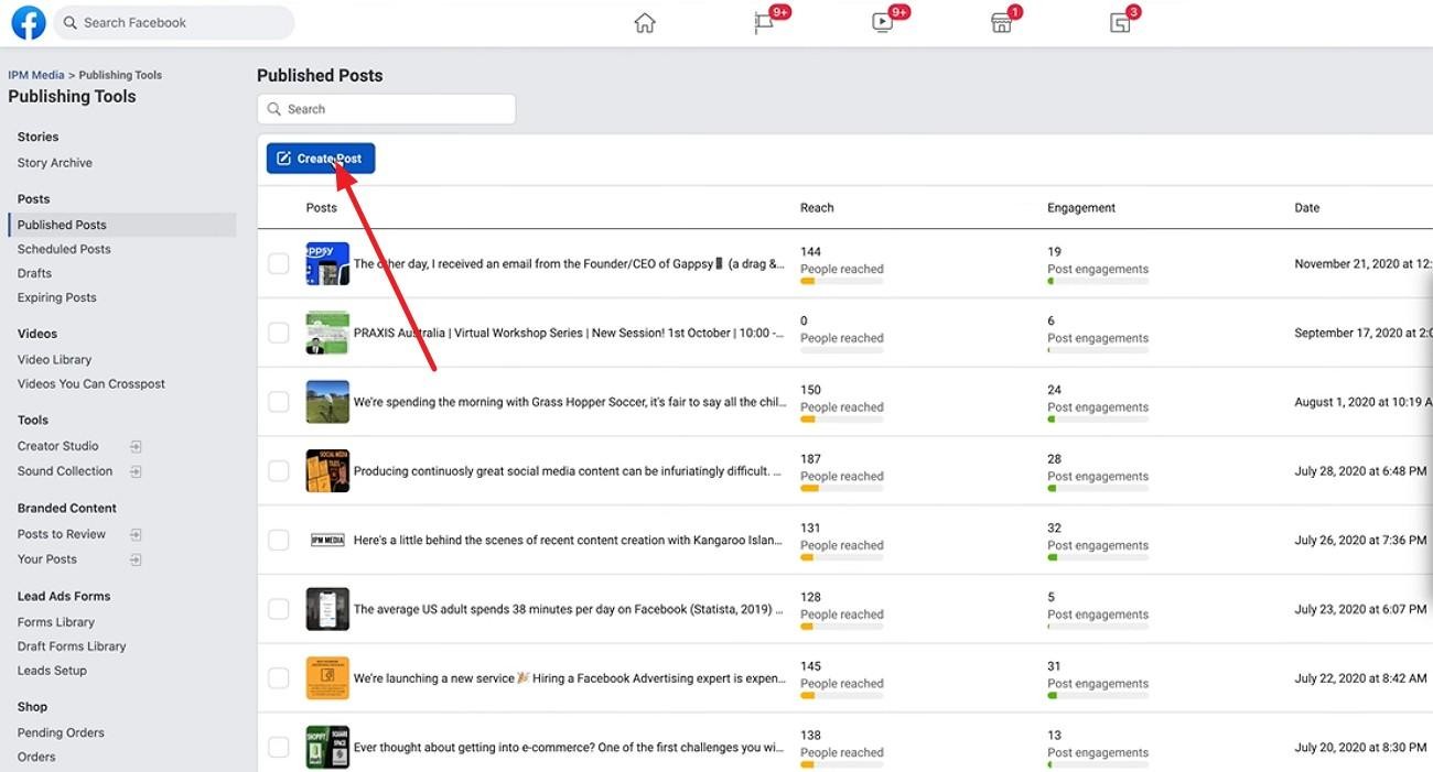 create new facebook post