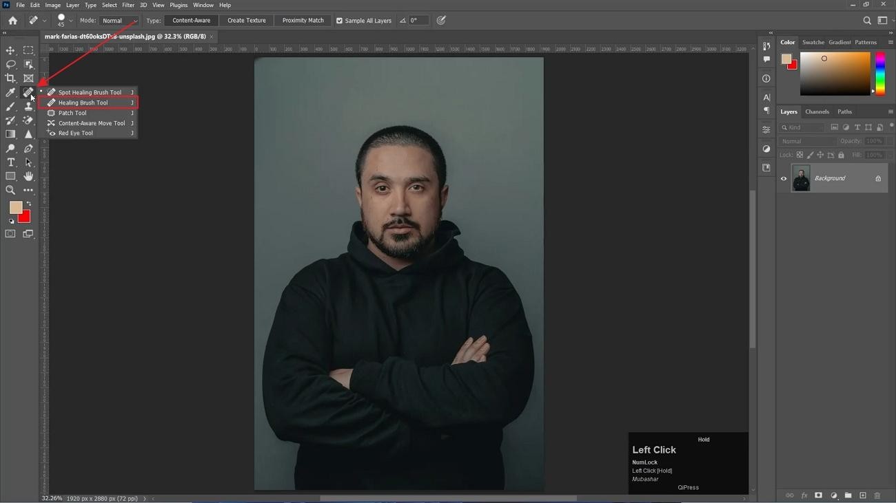 healing brush tool in photoshop